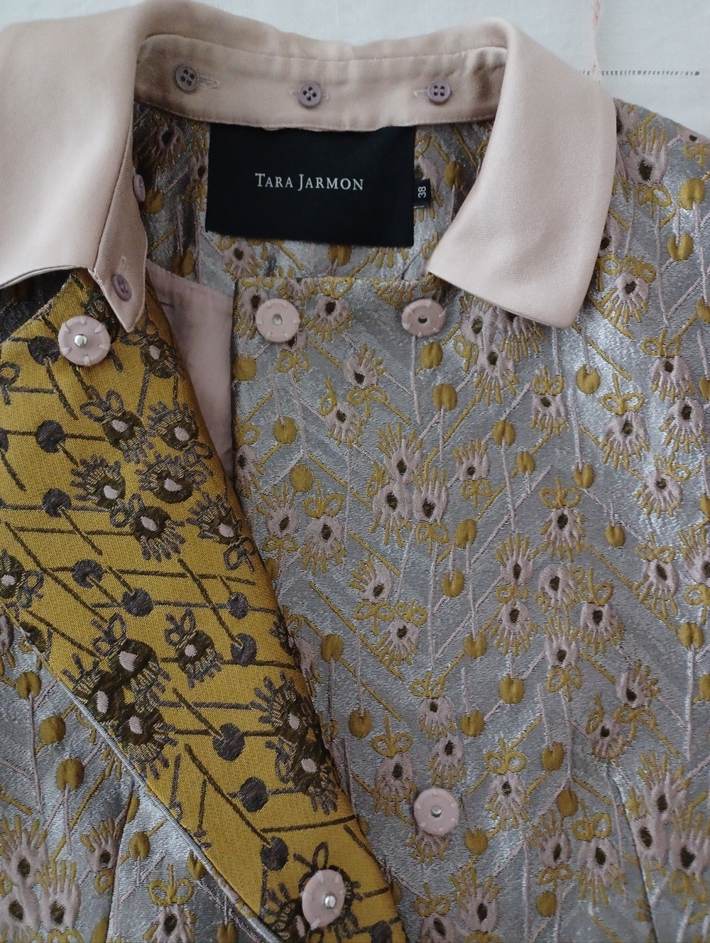 Tara Jarmon Paris Floral Metallic Jacquard Jacket With Detachable Collar - Picture 4 of 8